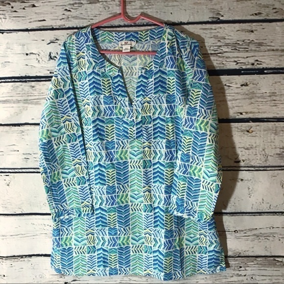 Vineyard Vines Split Neck Linen Blend Tunic - Picture 1 of 7